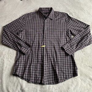 John Varvatos Shirt Mens Large‎ Button Up Black/Red/White Plaid Star USA